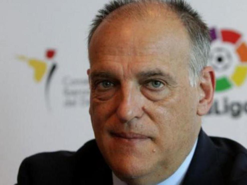 Javier Tebas, en la sede de La Liga antes del parón de las competiciones y del confinamiento.