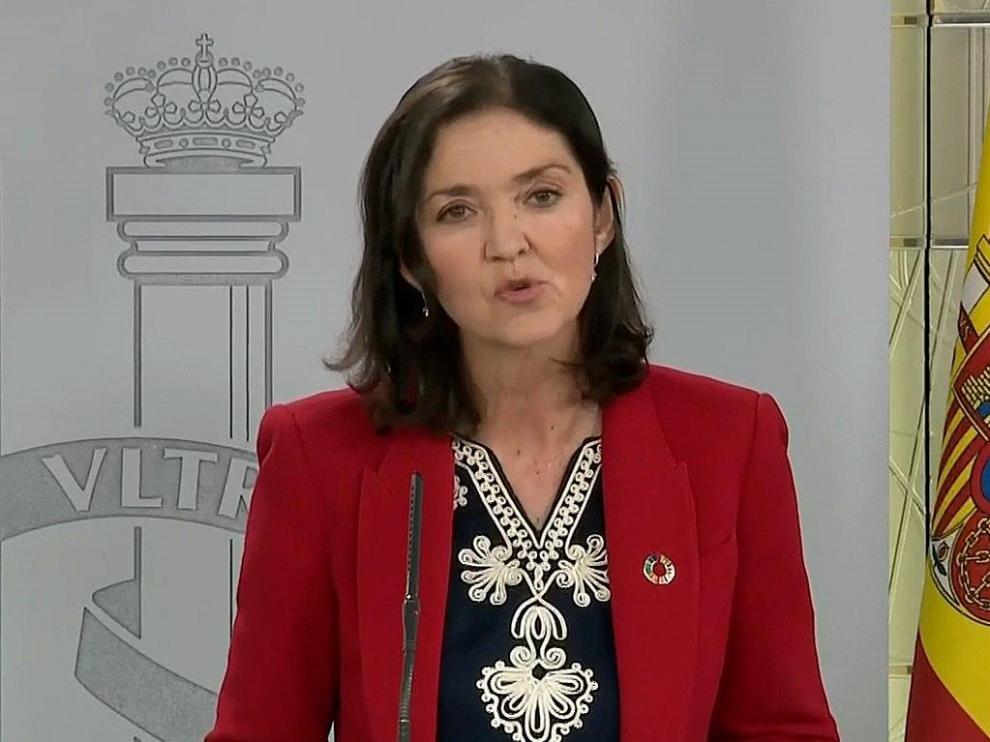 La ministra Reyes Maroto en rueda de prensa en la Moncloa el pasado miércoles.