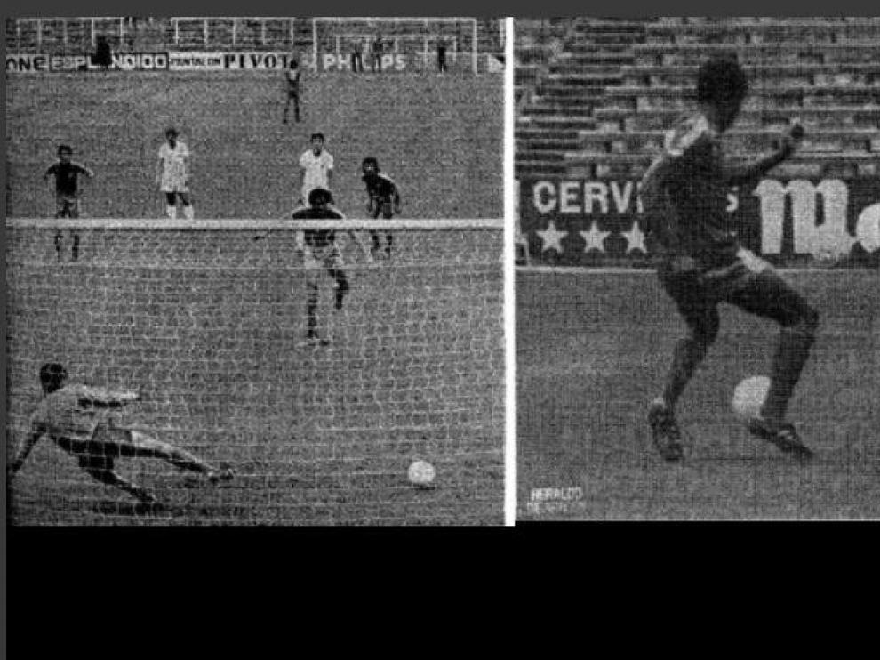 Dos fotografías del último partido oficial a puerta cerrada en la historia del Real Zaragoza, en el Santiago Bernabéu de Madrid en mayo de 1977, frente al Valencia: solo se jugaron 8 minutos, tras haberse suspendido el choque tres días antes en Mestalla en el 84 cuando el cuadro aragonés debía lanzar un penalti con 1-0 en contra.