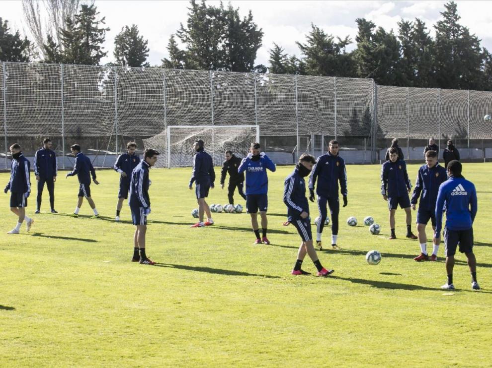 La plantilla del Real Zaragoza, en la Ciudad Deportiva el pasado mes de marzo.
