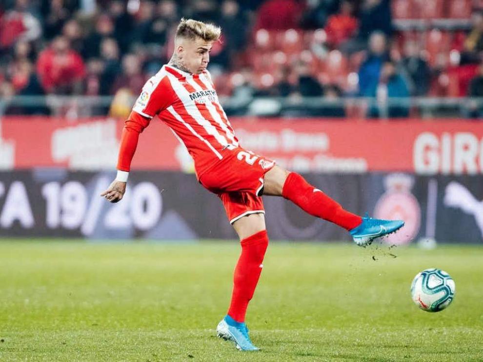 Brandon, delantero del Girona, en un lance del último partido jugado antes del parón de la liga en marzo.