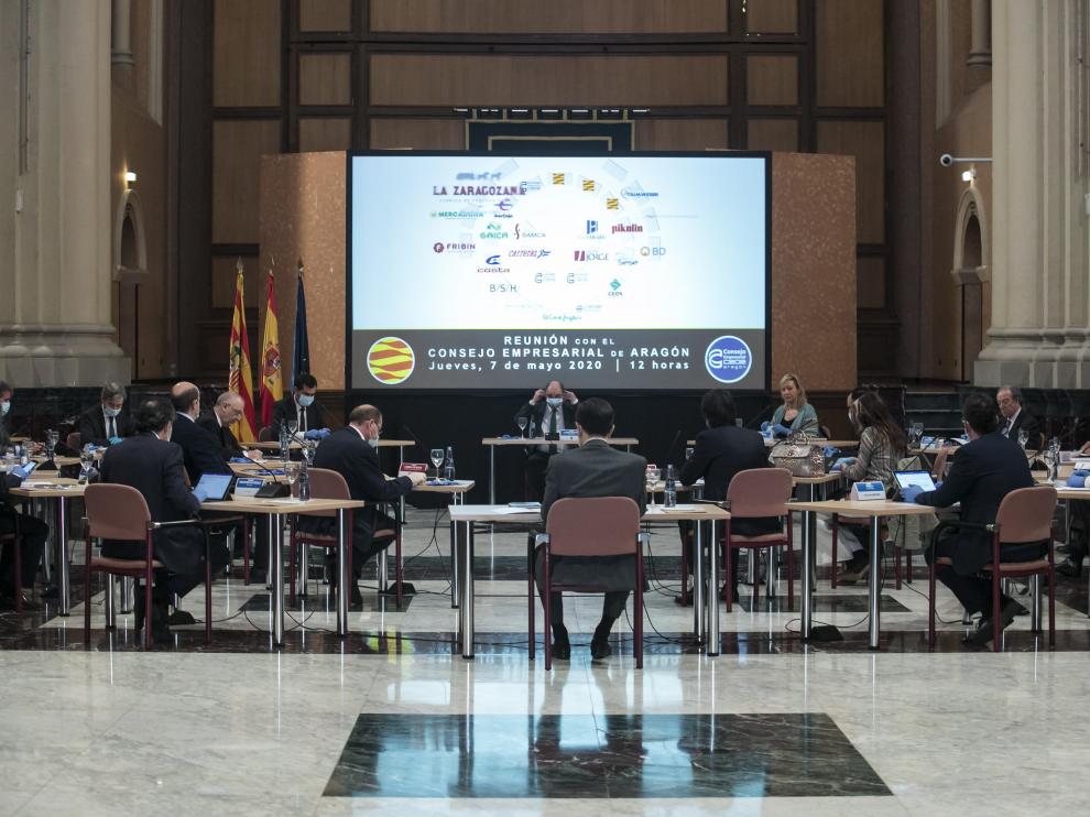 Un momento de la reunión de Javier Lambán con el Consejo Empresarial de Aragón.