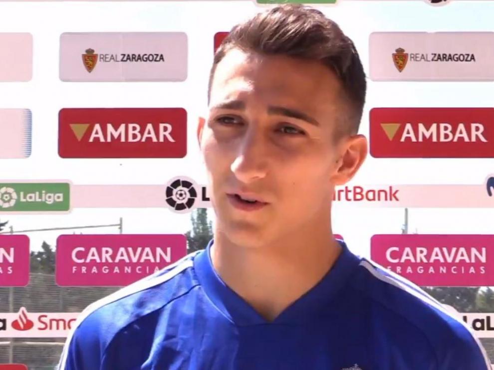 Marcos Baselga, delantero del filial que, tras firmar un nuevo contrato con el Real Zaragoza hasta 2024, ya trabaja como jugador del primer equipo.