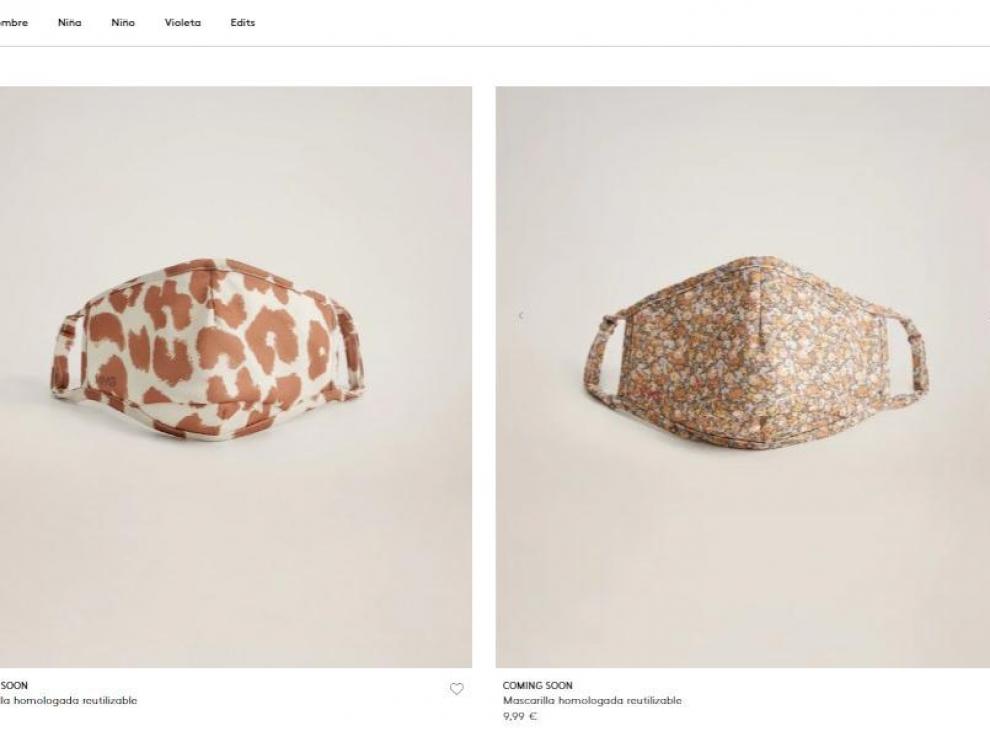 Mascarillas y geles de mujer, en la web de Mango, a partir de este jueves.