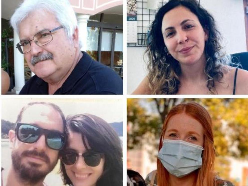 Arriba, Jesús Monter y María Rosel; abajo, a la izquierda, Xavier y Cristina y Cherish Junyent
