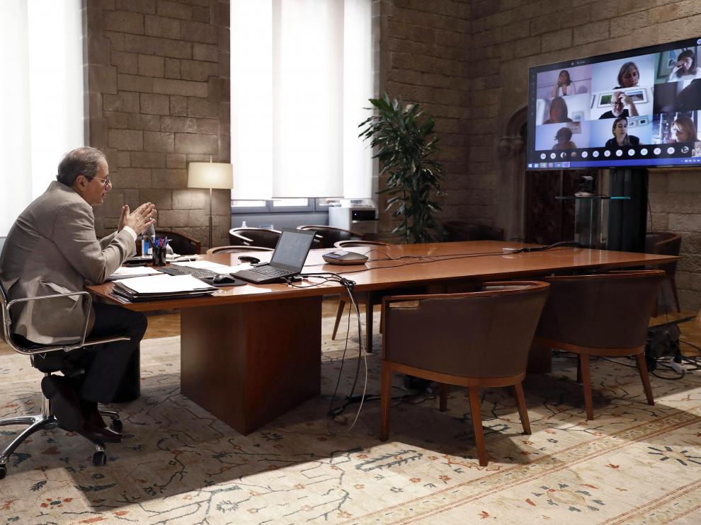 Quim Torra, presidió esta mañana una reunión telemática con los alcaldes de los municipios del área metropolitana de Barcelona afectados por las restricciones contra la Covid-19.