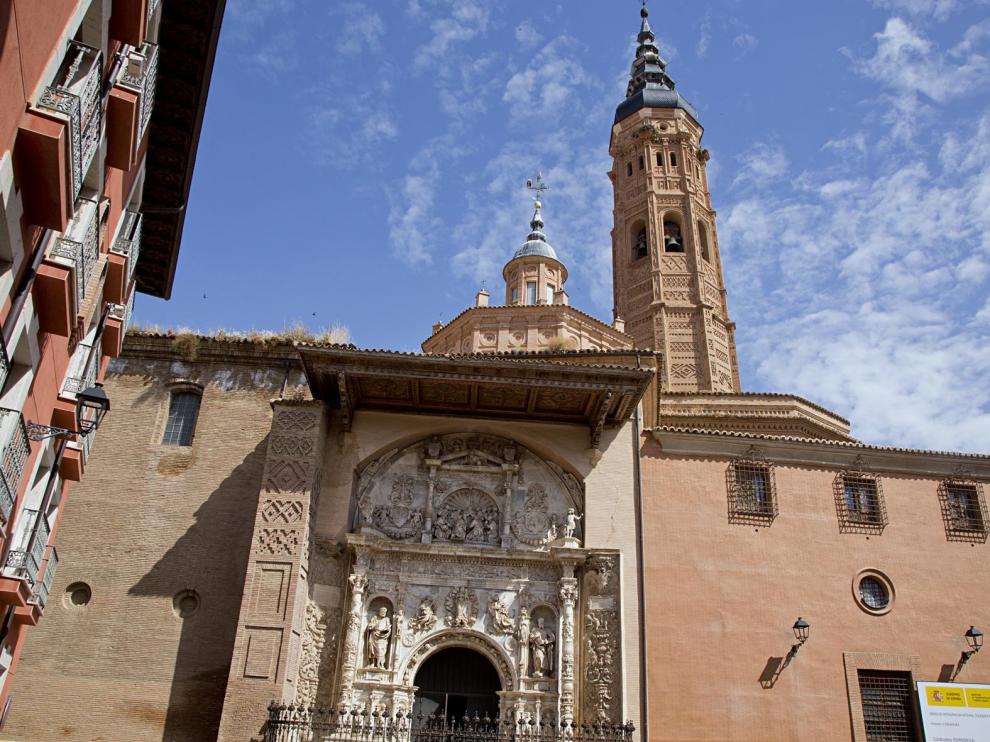 Presentación del estado de las obras de la Colegiata de Santa María, en Calatayud, este miércoles.