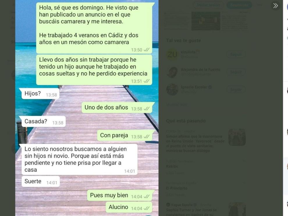 Una imagen de la conversación de WhatsApp.
