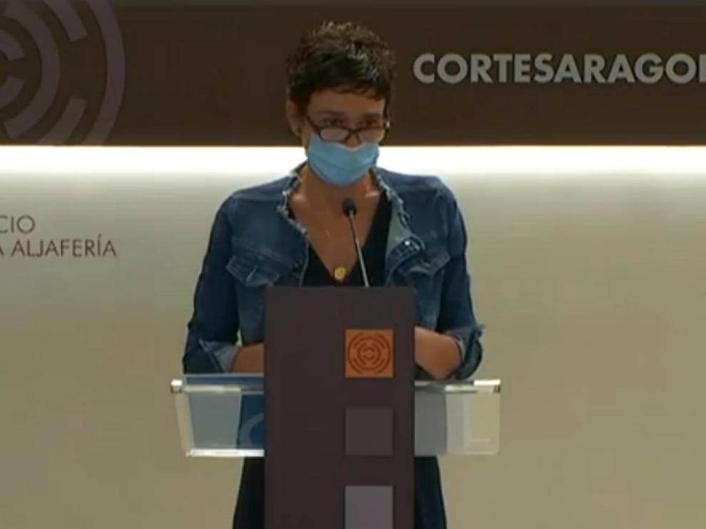 Ana Marín, portavoz de Sanidad del PP en las Cortes, durante la rueda de prensa.