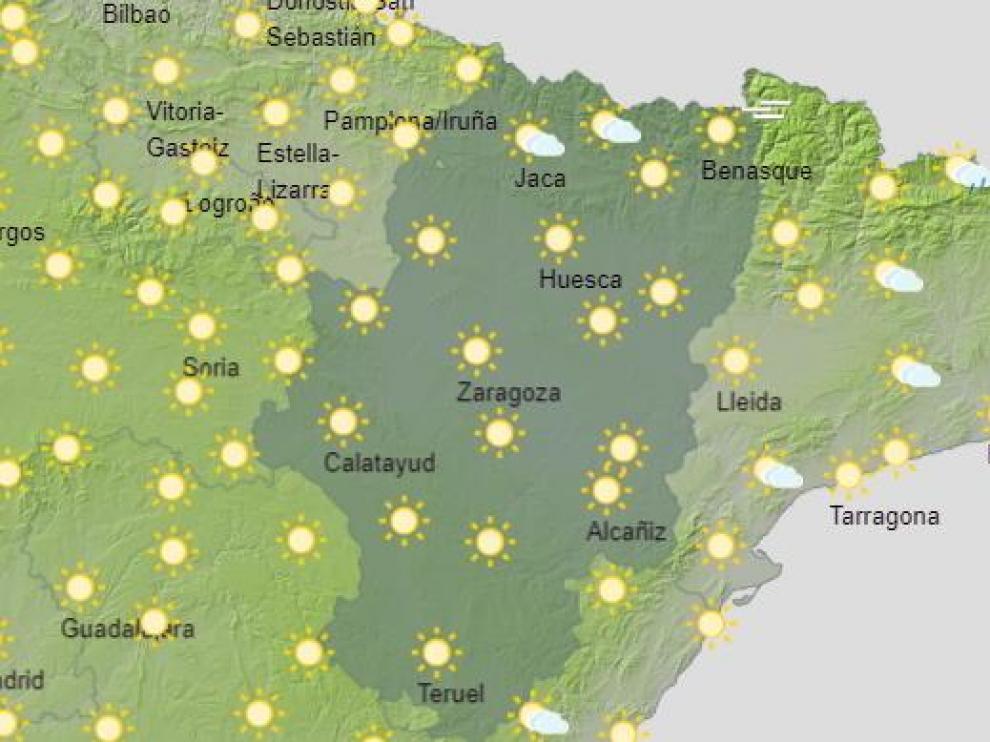 Mapa con la predicción del tiempo en Aragón