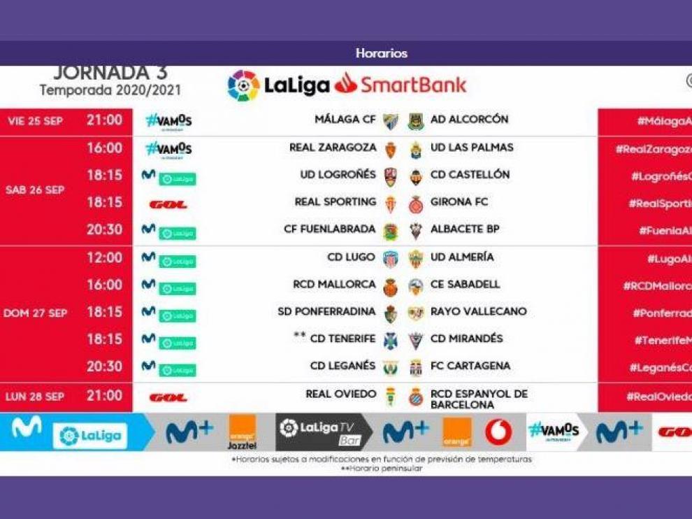 Horarios y fechas de la 3ª jornada de liga de Segunda División.