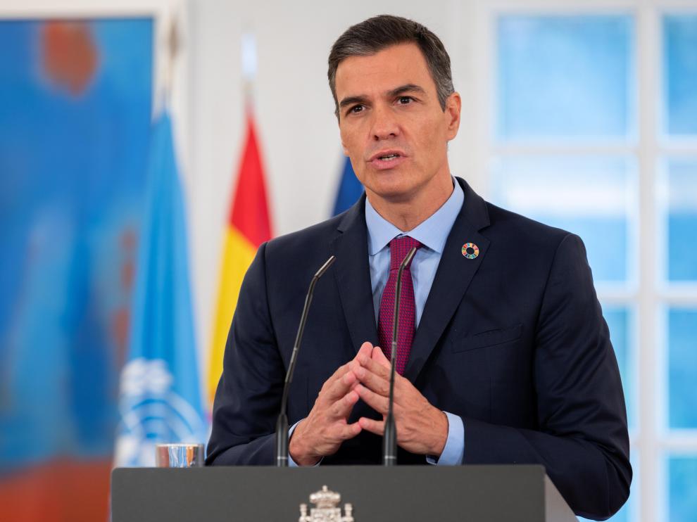 Pedro Sánchez, durante su discurso telemático ante la ONU.
