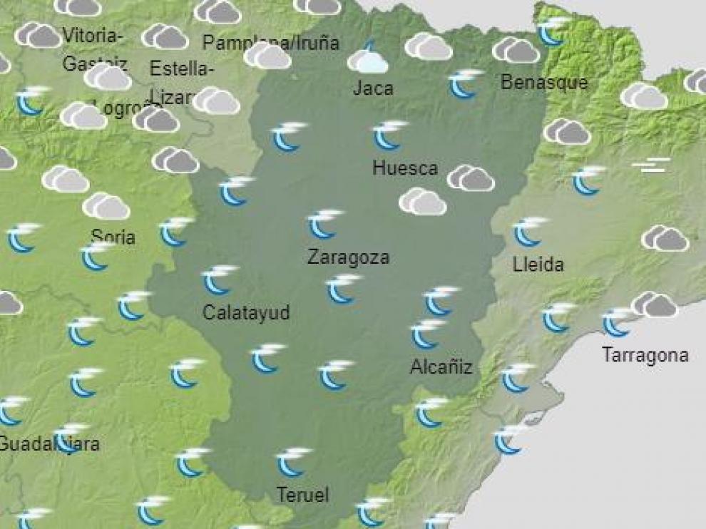 Mapa de Aragón con el tiempo de este sábado 3 de octubre