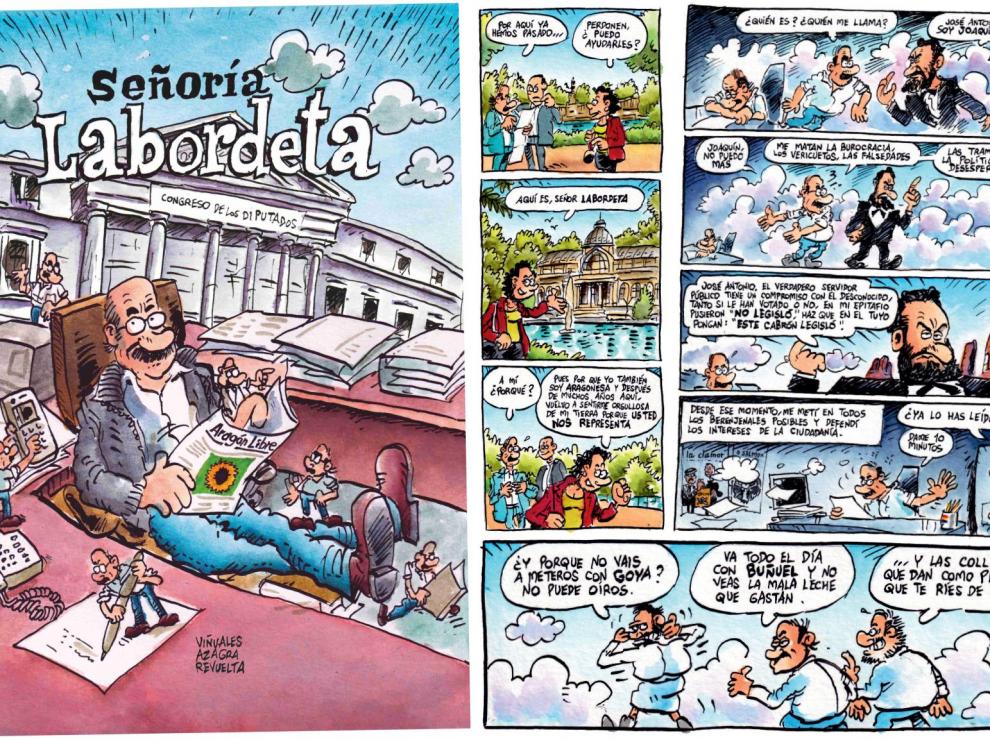 Portada y detalle de algunas de las páginas de ‘Señoría Labordeta’
