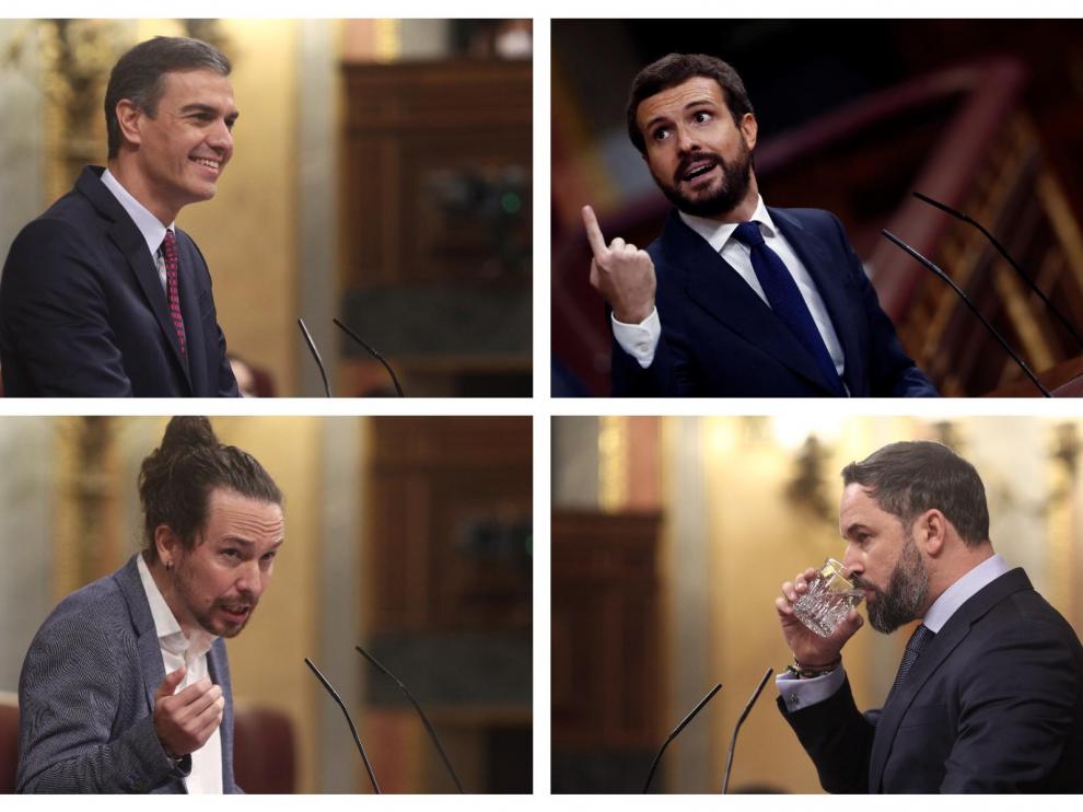 Combo de imágenes de Pedro Sánchez, Pablo Casado, Pablo Iglesias y Santiago Abascal