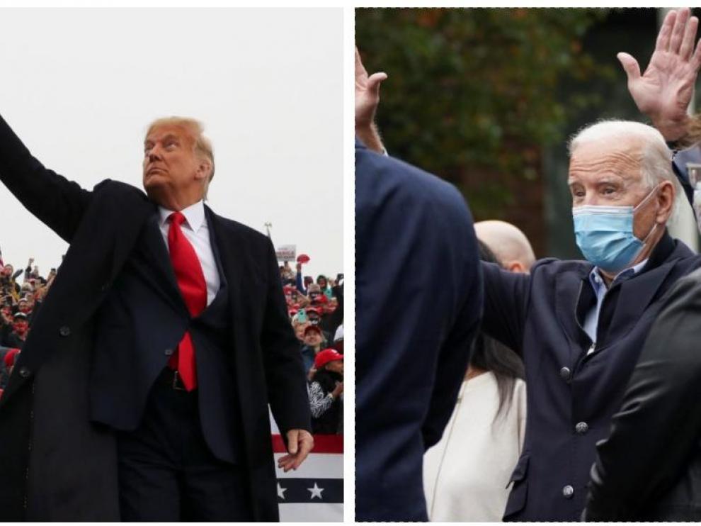 Trump y Biden, en diferentes actos de campaña este lunes.