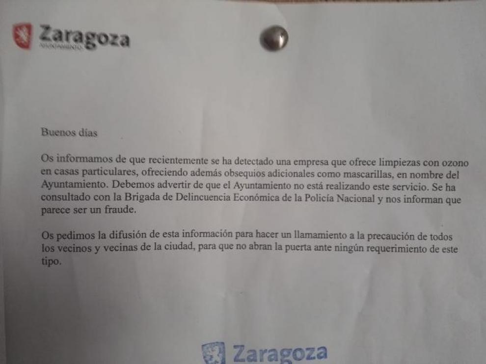 Advertencia municipal ante un posible fraude.