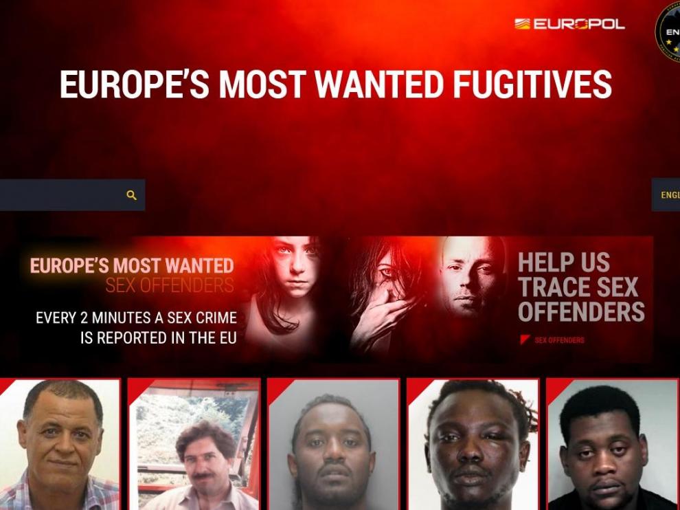 Portada de la web de Europol para buscar delincuentes sexuales.