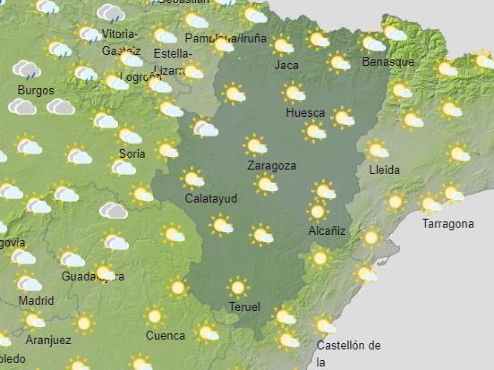 Mapa de Aragón con el tiempo que hará el festivo del 2 de noviembre