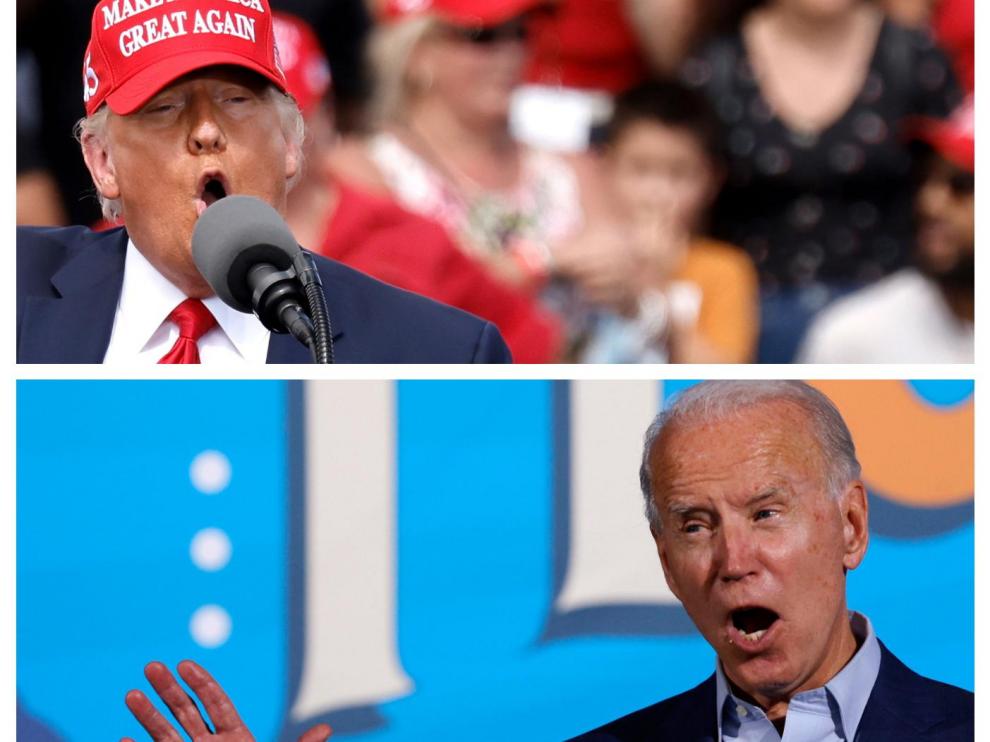 Trump y Biden, durante sus respectivos discursos en Florida.
