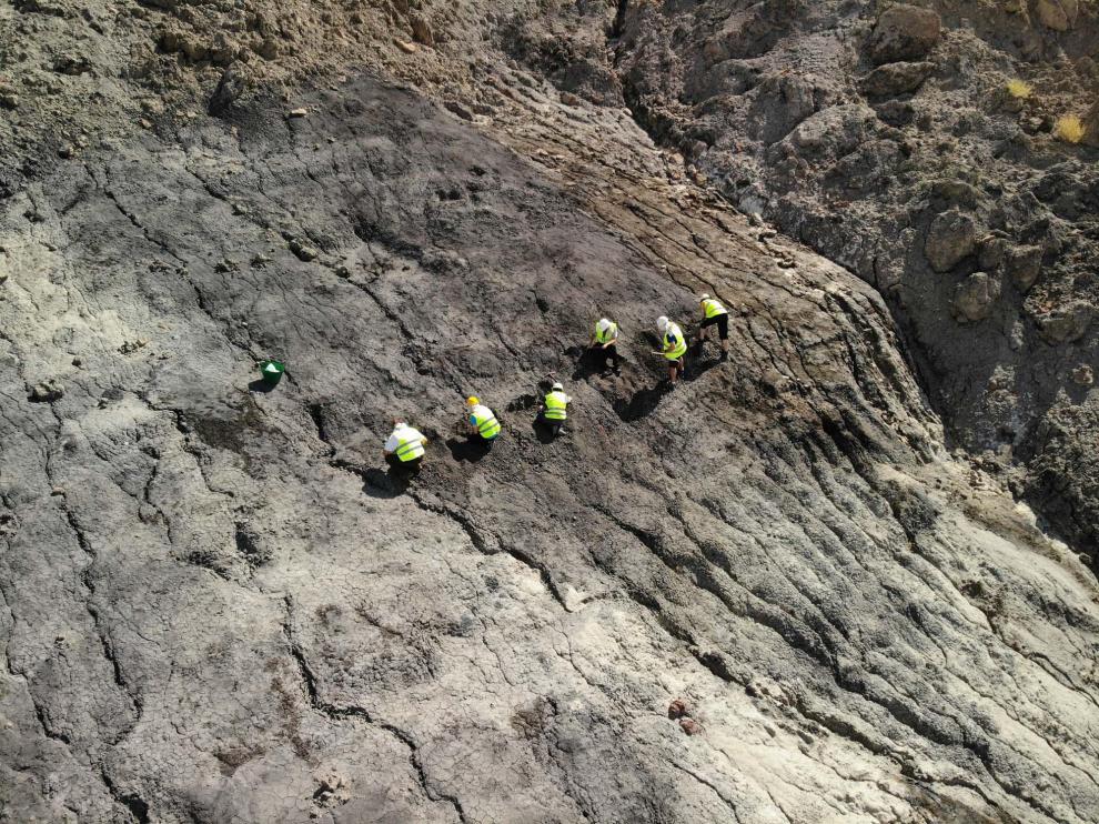 Paleontólogos excavando en busca de ámbar en el yacimiento de Ariño durante el verano de 2019.