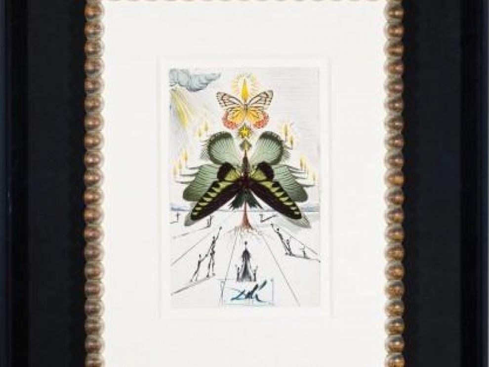 Acuarela de Dalí titulada 'Arbre de Noël-papillons', tarjeta de felicitación de 1953.