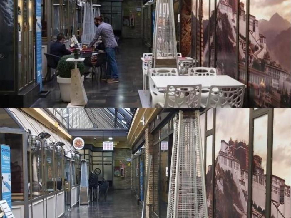 El antes y el después del pasaje Argensola, con y sin veladores.