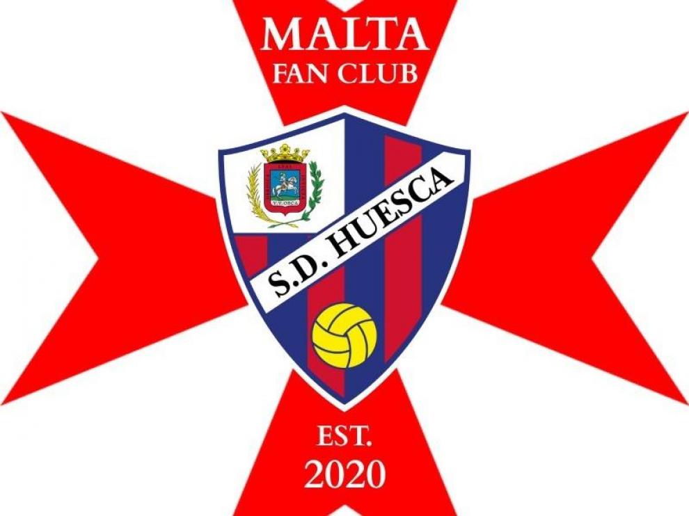 Escudo de la peña SD Huesca Fan Club Malta.