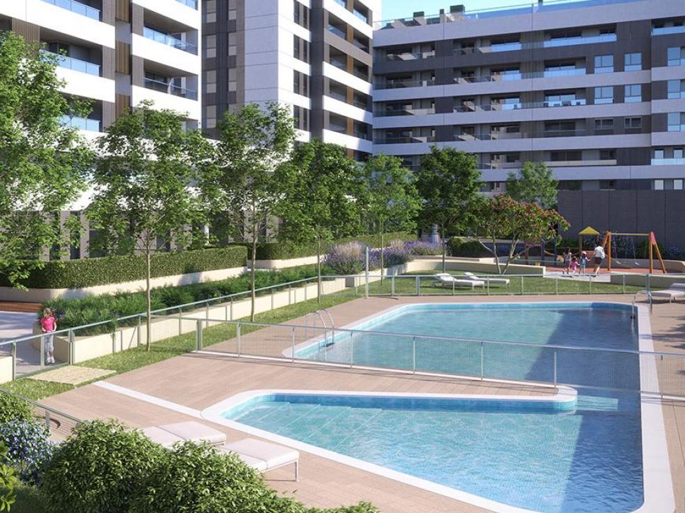 Las zonas comunes de Casanate incluye piscina, área infantil, gimnasio y sala comunitaria