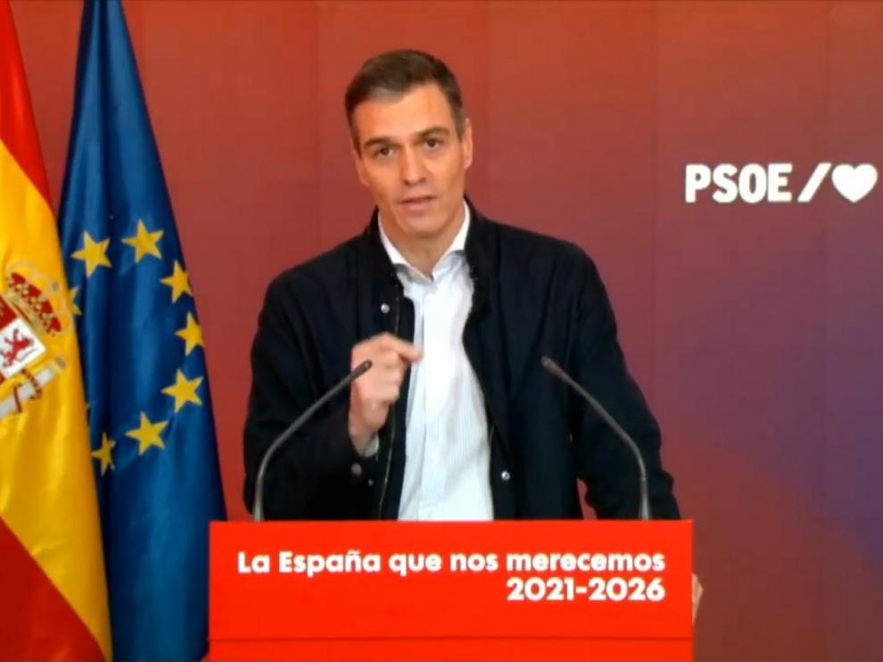 El presidente del Gobierno, Pedro Sánchez, este sábado durante el acto del PSOE 'La España que nos merecemos 2021-2026'.