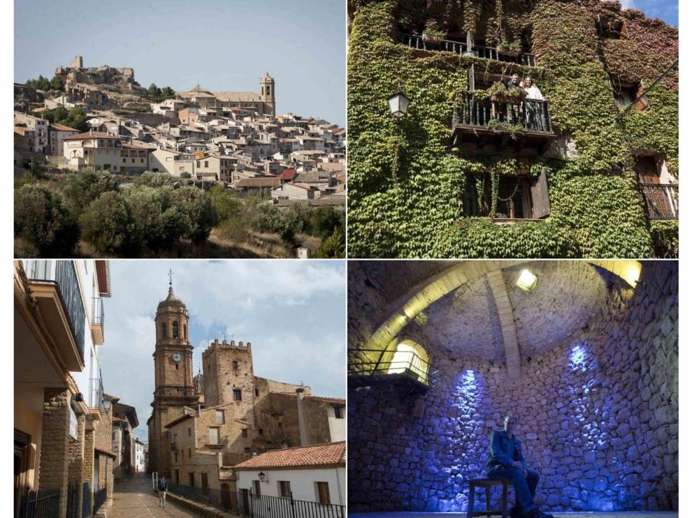 De arriba a abajo y de izquierda a derecha: La Fresneda, Cabra de Mora, La Iglesuela del Cid y Belmonte de San José