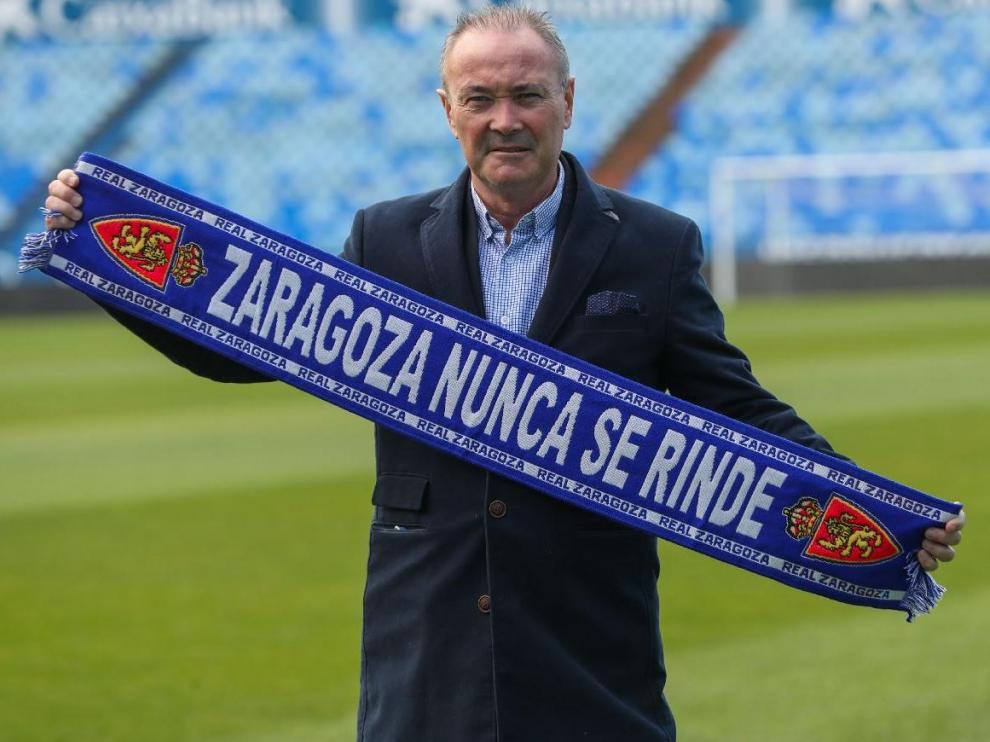 Juan Ignacio Martínez, el día de su reciente presentación como entrenador del Real Zaragoza en La Romareda.