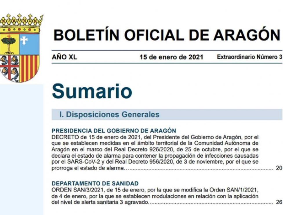 El BOA publica el decreto con las nuevas restricciones en Aragón desde el 16 de enero.