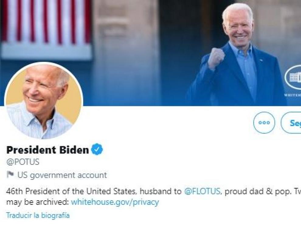 Portada de la cuenta en Twitter de Biden como presidente de EE. UU.