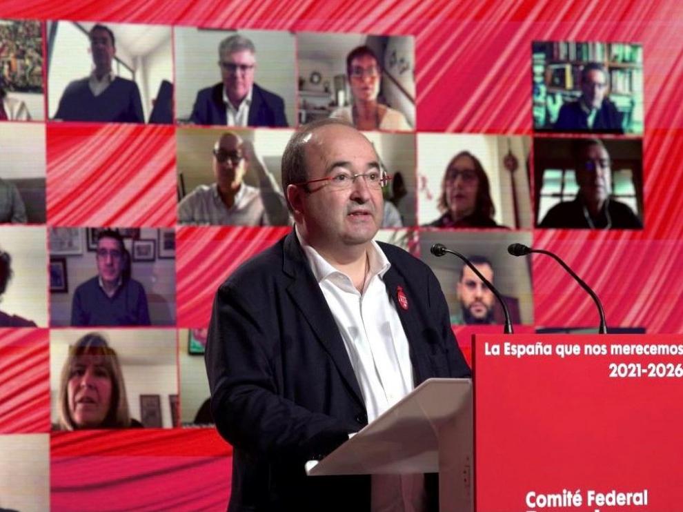 El líder del PSC, Miquel Iceta durante el Comité Federal del partido en la sede del PSC en Barcelona celebrado el pasado sábado