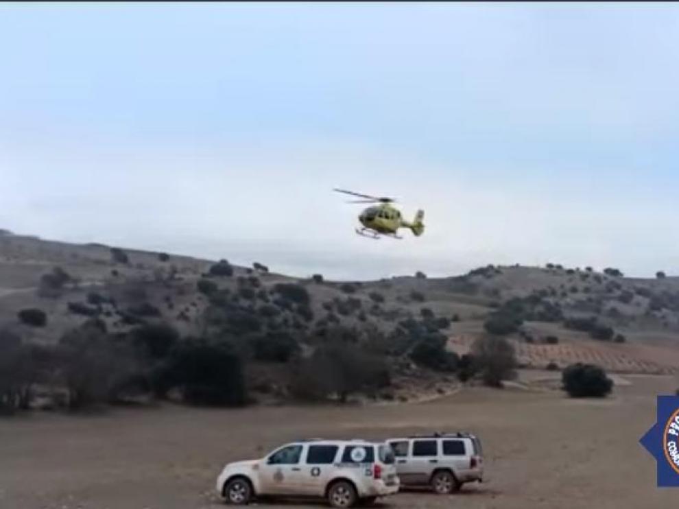 El cazador herido fue trasladado en helicóptero al hospital Miguel Servet de Zaragoza