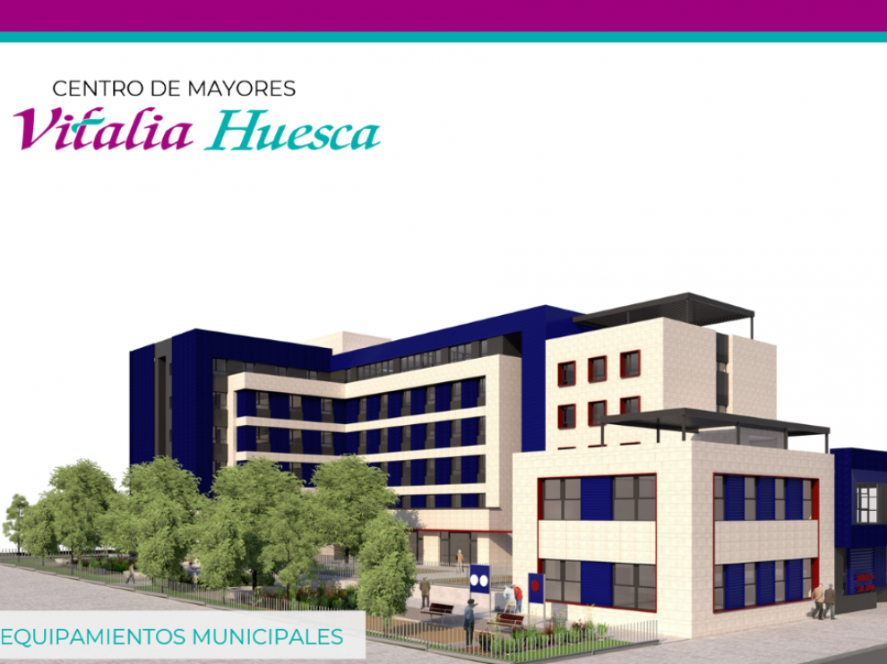 Una recreación del edificio donde se puede ver en primer plano con forma de cubo el equipamiento para el barrio.