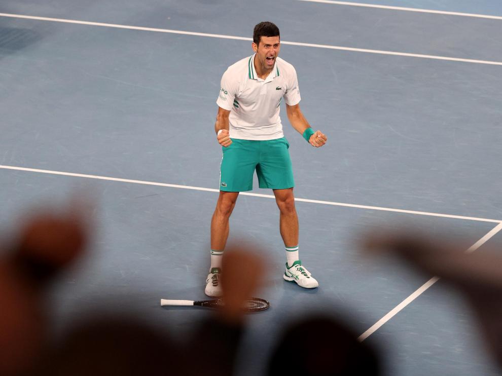 Djokovik, eufórico tras ganar el Open de Australia contra Medvedev.