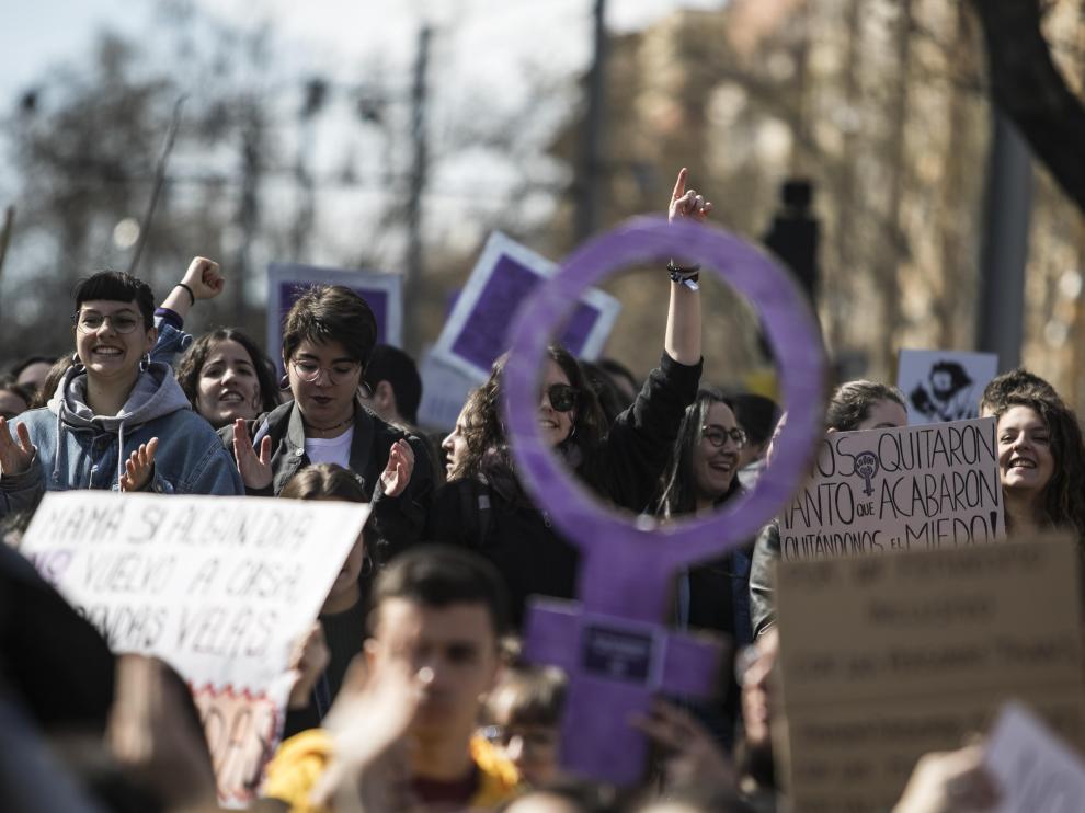 Manifestación del Día Internacional de la Mujer el pasado año en la capital aragonesa.