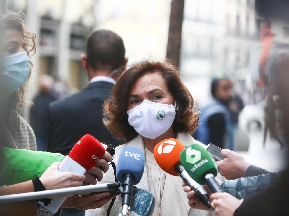 La vicepresidenta primera del Gobierno, Carmen Calvo, este viernes en Madrid.