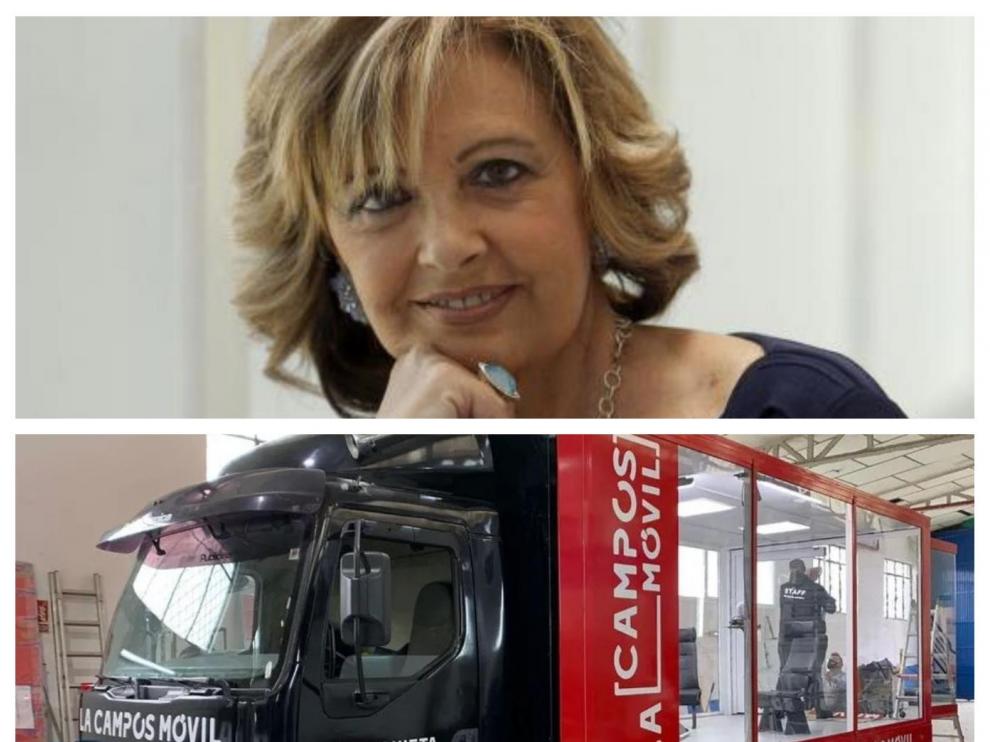 María Teresa Campos y el camión-plató de su nuevo programa de Telecinco