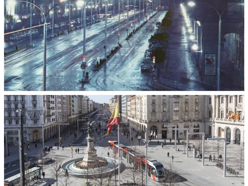 Comparativa del paseo de la Independencia en 1961 y en 2021.