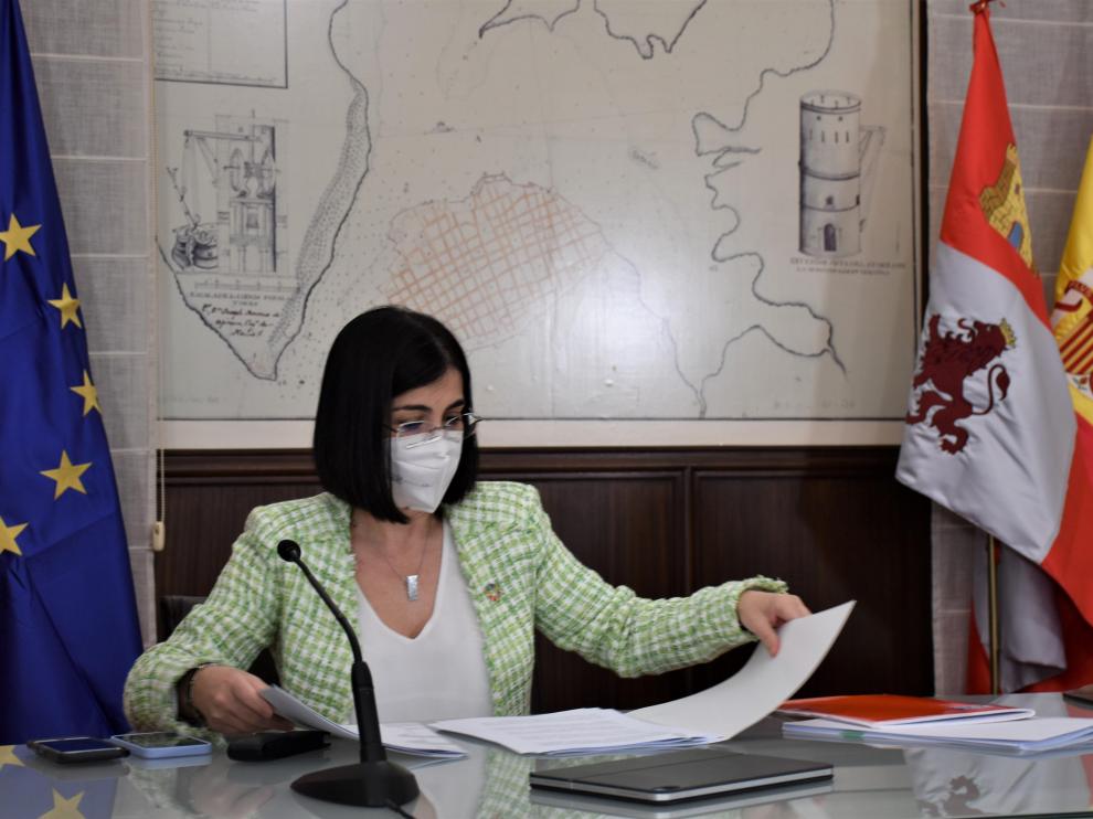 La ministra de Sanidad, Carolina Darias, durante el último Consejo Interterritorial de Salud.