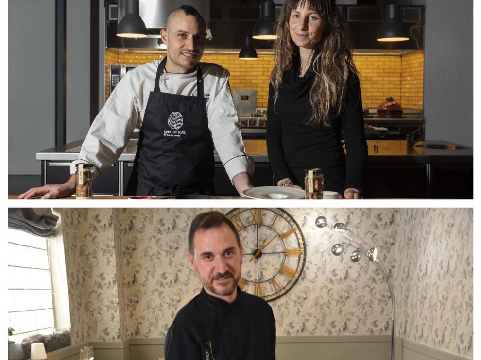 Arriba, Cristian Palacio y Sofía Sanz, de Gente Rara. Abajo, David Baldrich, de La Senda.