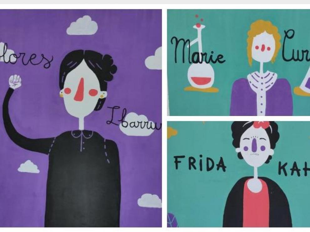 Imagen de Dolores Ibárruri que ha suscitado la polémica, junto a las de Marie Curie y Frida Khalo, otras dos de las mujeres protagonistas del mural