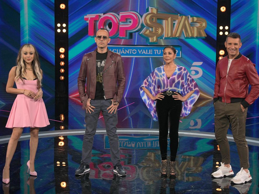 Danna Paola, Risto Mejide, Isabel Pantoja y Jesús Vázquez, en la presentación de 'Top Star. ¿Cuánto vale tu voz?'.