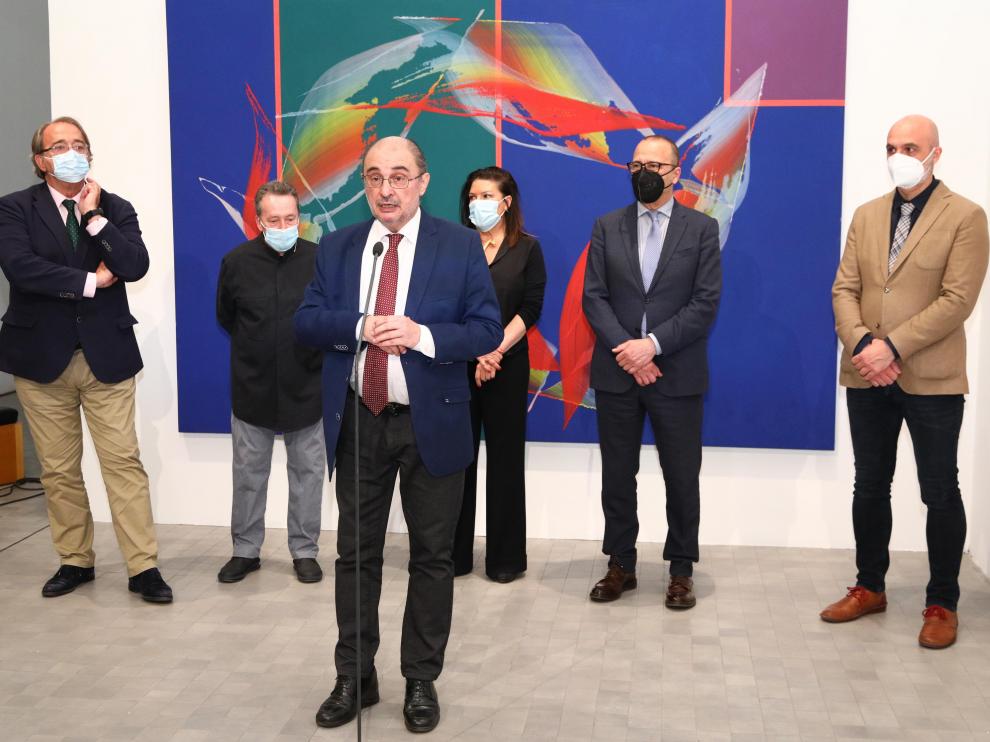 Lambán, este jueves en la presentación en Zaragoza de las obras donadas por el pintor José Manuel Broto