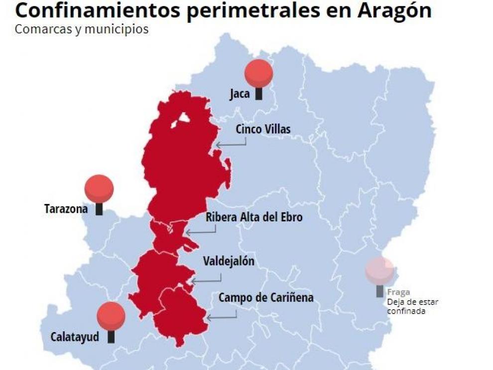 Gráfico de zonas de Aragón confinadas
