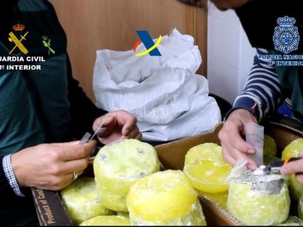 Piñas con cocaína intervenidas por la Guardia Civil.