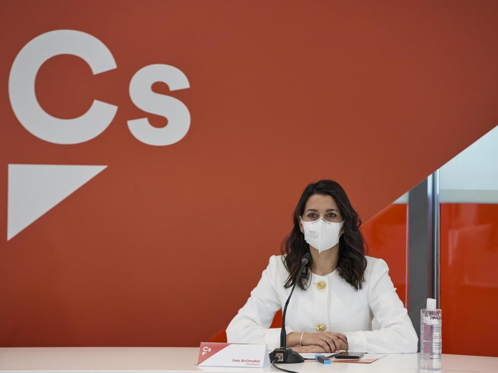 Inés Arrimadas comparece tras una reunión del Comité Permanente de Ciudadanos, el miércoles en Madrid.